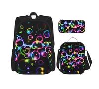 YsoLda Set zaino, borsa per la scuola, zaino, set da 3 pezzi, con borsa per il pranzo, astuccio,Bolle arcobaleno