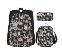 YsoLda Set zaino, borsa per la scuola, zaino, set da 3 pezzi, con borsa per il pranzo, astuccio,Border collie