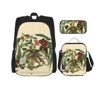 YsoLda Set zaino, borsa per la scuola, zaino, set da 3 pezzi, con borsa per il pranzo, astuccio,Bulldog inglese botanico