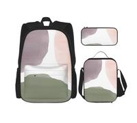 YsoLda Set zaino, borsa per la scuola, zaino, set da 3 pezzi, con borsa per il pranzo, astuccio,Cerchi acquerelli moderni con uva rosa e salvia