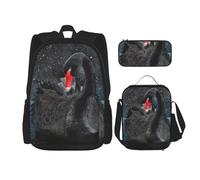 YsoLda Set zaino, borsa per la scuola, zaino, set da 3 pezzi, con borsa per il pranzo, astuccio,Cigno nero dell'acquerello
