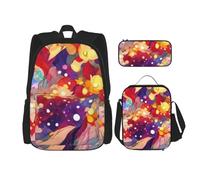YsoLda Set zaino, borsa per la scuola, zaino, set da 3 pezzi, con borsa per il pranzo, astuccio,Fiori astratti colorati della natura