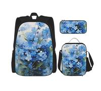 YsoLda Set zaino, borsa per la scuola, zaino, set da 3 pezzi, con borsa per il pranzo, astuccio,Fiori dell'acquerello Non ti scordar di me