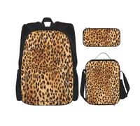 YsoLda Set zaino, borsa per la scuola, zaino, set da 3 pezzi, con borsa per il pranzo, astuccio,Leopardato