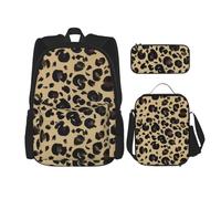 YsoLda Set zaino, borsa per la scuola, zaino, set da 3 pezzi, con borsa per il pranzo, astuccio,Leopardo dell'acquerello