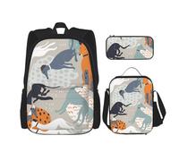 YsoLda Set zaino, borsa per la scuola, zaino, set da 3 pezzi, con borsa per il pranzo, astuccio,Levrieri carini