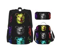 YsoLda Set zaino, borsa per la scuola, zaino, set da 3 pezzi, con borsa per il pranzo, astuccio,Modello di arte Pitbull arcobaleno
