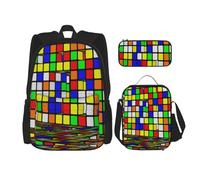YsoLda Set zaino, borsa per la scuola, zaino, set da 3 pezzi, con borsa per il pranzo, astuccio,Modello di cucciolo multicolore