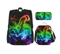 YsoLda Set zaino, borsa per la scuola, zaino, set da 3 pezzi, con borsa per il pranzo, astuccio,Nero astratto fumo colorato