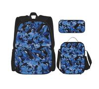 YsoLda Set zaino, borsa per la scuola, zaino, set da 3 pezzi, con borsa per il pranzo, astuccio,Orche Orche Oceano Mare
