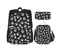 YsoLda Set zaino, borsa per la scuola, zaino, set da 3 pezzi, con borsa per il pranzo, astuccio,Orma di Zampa