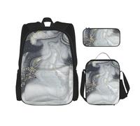 YsoLda Set zaino, borsa per la scuola, zaino, set da 3 pezzi, con borsa per il pranzo, astuccio,Pastello Splash astratto in marmo grigio