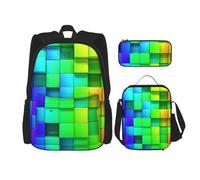 YsoLda Set zaino, borsa per la scuola, zaino, set da 3 pezzi, con borsa per il pranzo, astuccio,Plaid color arcobaleno