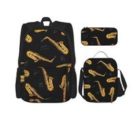 YsoLda Set zaino, borsa per la scuola, zaino, set da 3 pezzi, con borsa per il pranzo, astuccio,Sassofono E Musica