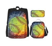 YsoLda Set zaino, borsa per la scuola, zaino, set da 3 pezzi, con borsa per il pranzo, astuccio,Softball giallo
