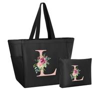 Ysound Borsa Tote Bag con Iniziale, Borsa Shopper Donna con Lettere, Borse Spesa e Borse Cosmetica Personalizzata Regali per Donna, Amica, Mamma, Damigella D'onore, Compleanno, Festa della mamma (L)