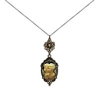 Yspace Collana con cammeo a forma di quadrifoglio portafortuna, con ciondoli a forma di cuore, 2 catenine, regalo, Piccolo, Resina, Madreperla, cammeo in resina, cammeo madreperla