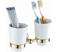 . Yspj Doppio Portaspazzolino da Denti Placcatura per Uso Domestico Portabicchieri in Oro Ceramica Bianca Tazza per Bocca Tazza per Spazzolatura A Parete Accessori Hardware 19 Cm, Gold
