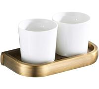 . Yspj Retro Portaspazzolino da Denti Spazzolino da Denti in Ottone Montato A Parete Portabicchieri Ceramica Bianca Bocca Tazza Bagno Hardware Decorazione Accessori 19,5 Cm, Gold