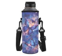 Yspwyqan Borsa portabottiglie con tracolla imbottita, accessorio per bottiglia d'acqua, per scuola, lavoro, passeggiate, corsa, escursionismo, palestra, ciclismo, Farfalla blu., M