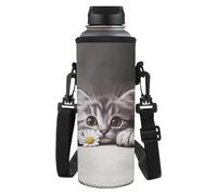 Yspwyqan Porta bottiglia d'acqua con cinghia, isolante, borsa portabottiglie d'acqua, borsa a tracolla per escursionismo, passeggiate, viaggi, scuola, regalo per bambini, Stampa gatto., M