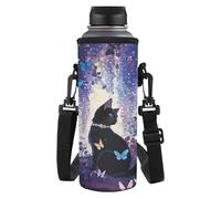 Yspwyqan Porta bottiglia d'acqua con cinghia, isolante, borsa portabottiglie d'acqua, borsa a tracolla per escursionismo, passeggiate, viaggi, scuola, regalo per bambini, Stampa farfalla gatto, M