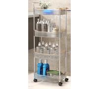 YSPZDQ Carrello Portaoggetti Multifunzionale 2/3/4 Livelli con Ruote 360° - Scaffale Mobile con Maniglia e Ganci, in Acciaio Inox e PET per Cucina, Bagno, Ufficio - Robusto e Salvaspazio(Clear,4Tier)