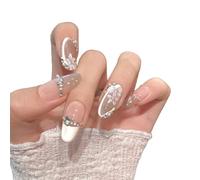 YsRoad Unghie Finte - Handmade Press On Nails Corte, a Mandorla, Lunghe, a Stiletto, 3D, Quadrate, a Bara e Con Punta Francese con Strass a Fiori Dorati, Rimovibili e Con Colla,taglia L
