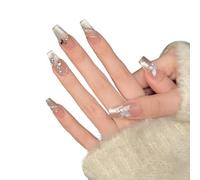 YsRoad Unghie Finte - Handmade Press On Nails Corte, a Mandorla, Lunghe, a Stiletto, 3D, Quadrate, a Bara e Con Punta Francese con Strass a Fiori Dorati, Rimovibili e Con Colla,taglia XS