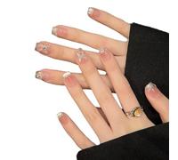 YsRoad Unghie Finte - Handmade Press On Nails Corte, a Mandorla, Lunghe, a Stiletto, 3D, Quadrate, a Bara e Con Punta Francese con Strass a Fiori Dorati, Rimovibili e Con Colla,taglia M
