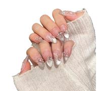 YsRoad Unghie Finte - Handmade Press On Nails Corte, a Mandorla, Lunghe, a Stiletto, 3D, Quadrate, a Bara e Con Punta Francese con Strass a Fiori Dorati, Rimovibili e Con Colla,taglia L