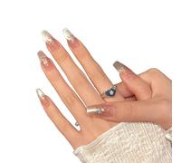 YsRoad Unghie Finte - Handmade Press On Nails Corte, a Mandorla, Lunghe, a Stiletto, 3D, Quadrate, a Bara e Con Punta Francese con Strass a Fiori Dorati, Rimovibili e Con Colla,taglia XS