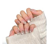 YsRoad Unghie Finte - Handmade Press On Nails Corte, a Mandorla, Lunghe, a Stiletto, 3D, Quadrate, a Bara e Con Punta Francese con Strass a Fiori Dorati, Rimovibili e Con Colla,taglia L