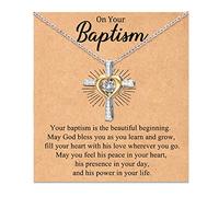 YSSHIN Collana con croce per prima comunione, regalo per battesimo per ragazze, Medio, Acciaio inossidabile, Non pietra preziosa