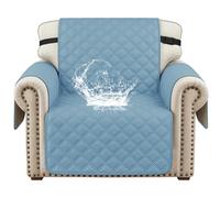 YSTELLAA 100% Impermeabile Copripoltrona 1 Posti Con Braccioli, Copridivano Antigraffio Gatto Cane, Copridivani Trapuntato Con Tasche, Salvadivano Antiscivolo Antimacchia, Blu Chiaro