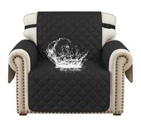 YSTELLAA 100% Impermeabile Copripoltrona 1 Posti Con Braccioli, Copridivano Antigraffio Gatto Cane, Copridivani Trapuntato Con Tasche, Salvadivano Antiscivolo Antimacchia, Nero