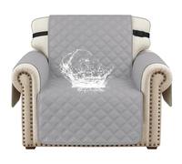YSTELLAA 100% Impermeabile Copripoltrona 1 Posti Con Braccioli, Copridivano Antigraffio Gatto Cane, Copridivani Trapuntato Con Tasche, Salvadivano Antiscivolo Antimacchia, Grigio Chiaro