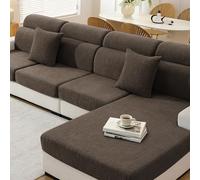 YSTELLAA Copricuscini Divano Elasticizzato, Copri Cuscino Divano Universale, Copricuscini per Divani, Copridivano Cuscini Separati, per Soggiorno(1 Posto*2+Chaiselongue, Marrone Chiaro)