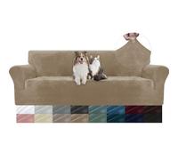 YSTELLAA Copridivano Velluto 4 Posti con Braccioli, Fuzzy Copri Divano AntiGraffio Gatto, Copridivani Elasticizzati, Universale Sofa Cover Estivo Lavabile Antiscivolo Antimacchia, Cammello
