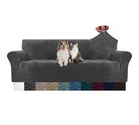 YSTELLAA Copridivano Velluto 4 Posti con Braccioli, Fuzzy Copri Divano AntiGraffio Gatto, Copridivani Elasticizzati, Universale Sofa Cover Estivo Lavabile Antiscivolo Antimacchia, Grigio