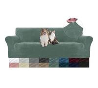 YSTELLAA Copridivano Velluto 4 Posti con Braccioli, Fuzzy Copri Divano AntiGraffio Gatto, Copridivani Elasticizzati, Universale Sofa Cover Estivo Lavabile Antiscivolo Antimacchia, Verde Chiaro