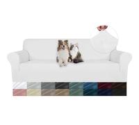 YSTELLAA Copridivano Velluto 4 Posti con Braccioli, Fuzzy Copri Divano AntiGraffio Gatto, Copridivani Elasticizzati, Universale Sofa Cover Estivo Lavabile Antiscivolo Antimacchia, Bianco