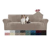 YSTELLAA Copridivano Velluto 4 Posti con Braccioli, Fuzzy Copri Divano AntiGraffio Gatto, Copridivani Elasticizzati, Universale Sofa Cover Estivo Lavabile Antiscivolo Antimacchia, Cachi