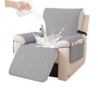 YSTELLAA Copripoltrona 1 Posto Impermeabile, Copripoltrona Relax Reclinabile, Copri Poltrona Con Braccioli Antigraffio Antimacchia, Copri Poltrona Elettrica Antiscivolo, Grigio Chiaro