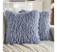 YSTELLAA Federe Cuscini Divano 45x45 2 Pezzi In Pelliccia Sintetica, Copricuscini Divano Morbido, Copri Cuscini Con Forma Corazón Cerniera, Federa Cuscino Decorazione Per La Casa, Grigio Blu