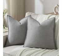 YSTELLAA Federe Cuscini Divano 60x60 2 Pezzi in Chenille, Copricuscini Divano Morbido Resistenti, Copri Cuscini con Bordo Decorativo, Federa Cuscino Decorazione Per La Casa, Grigio Chiaro
