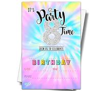 YSTEP Tie Dye 8° compleanno inviti per feste, 20 biglietti di invito con buste, 10,2 x 15,2 cm It's Party Time inviti di compleanno - B26