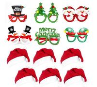 YSTrillion Occhiali di Natale,6 Pezzi Occhiali da Festa di Natale Glitter,6 Pezzi Cappelli di Natale Cappello Babbo Natale per Feste Decorazione per Bambini e Adulti