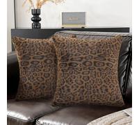 Ystyle 2 Pezzi Federe Cuscini Divano 45x45 in Finta Pelliccia Leopardata, Copricuscini Ghepardati in Jacquard e Velluto, Fodere Cuscini Arredo Letto per Camera e Soggiorno, Marrone Chiaro-2