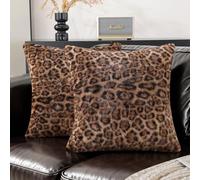 Ystyle 2 Pezzi Federe Cuscini Divano 50x50 in Finta Pelliccia Leopardata, Copricuscini Ghepardati in Jacquard e Velluto, Fodere Cuscini Arredo Letto per Camera e Soggiorno, Marrone Beige